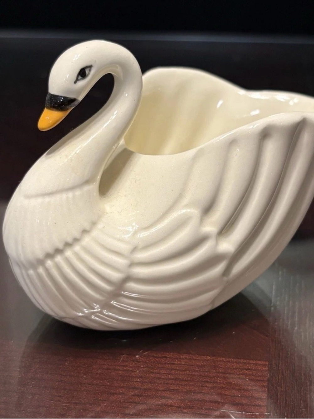 Vintage Cream Ceramic Swan Decorative Planter Vase- Elegant Home Decor 5”x 4” - Picture 3 of 12